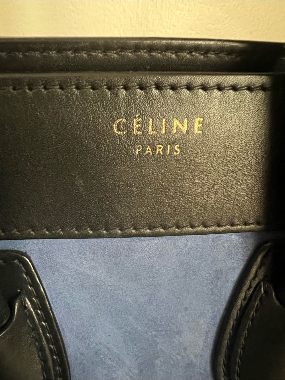 Celine Blue Suede Micro Luggage Satchel with Black and Taupe colorblock - Picture 3 of 7